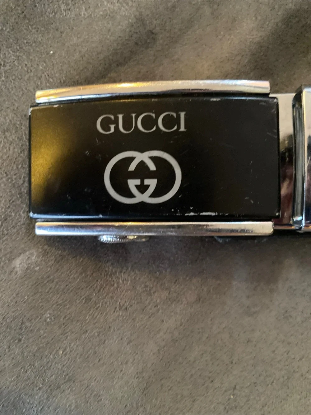 Gucci Black Leather Belt with Silver Logo Buckle